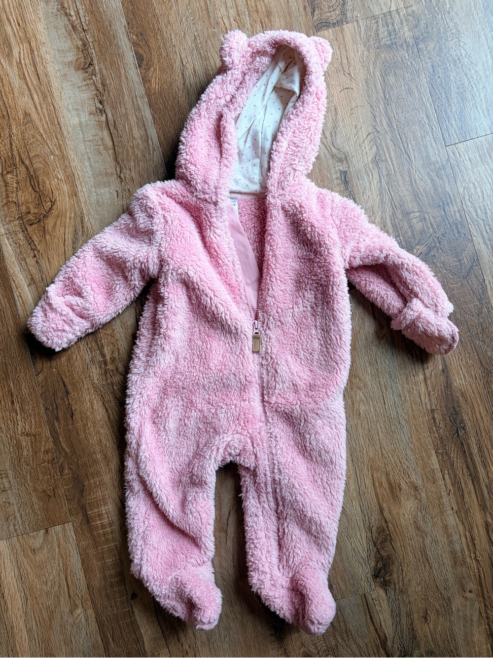 Carter's Pink Plush Hooded Baby Footed One-Piece